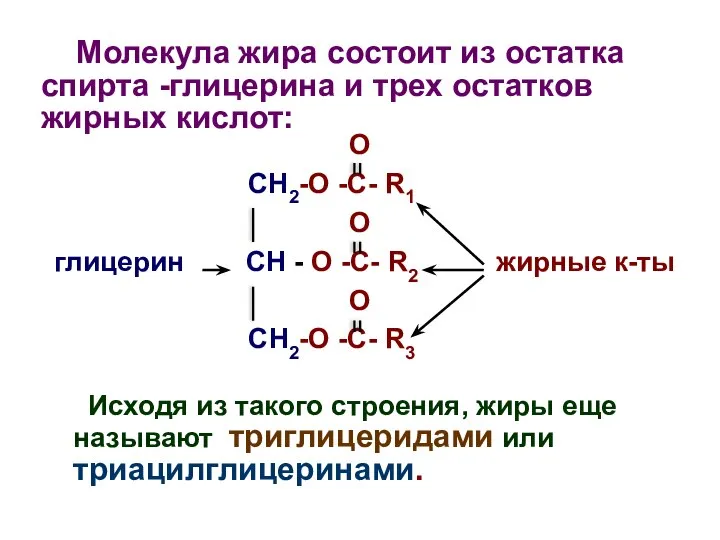 O CH2-O -C- R1 O глицерин CH - O -C- R2