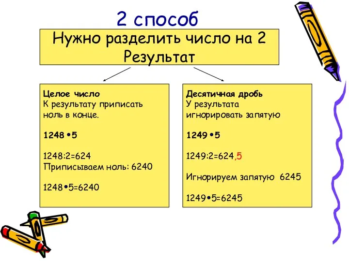 2 способ Нужно разделить число на 2 Результат Целое число К