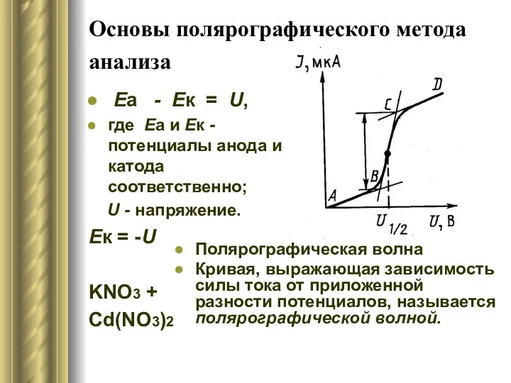 Основы полярографического метода анализа Eа - Eк = U, где Еа