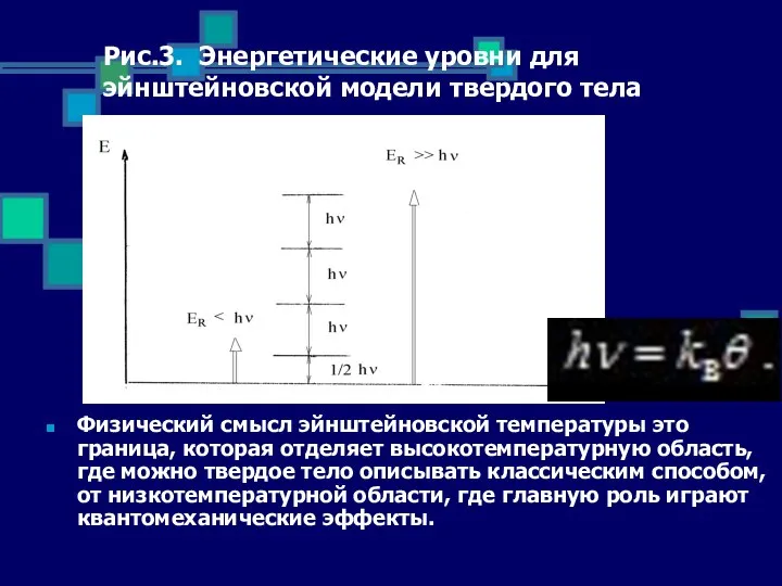 Рис.3. Энергетические уровни для эйнштейновской модели твердого тела Физический смысл эйнштейновской