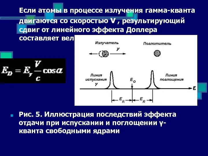 Если атомы в процессе излучения гамма-кванта двигаются со скоростью v ,