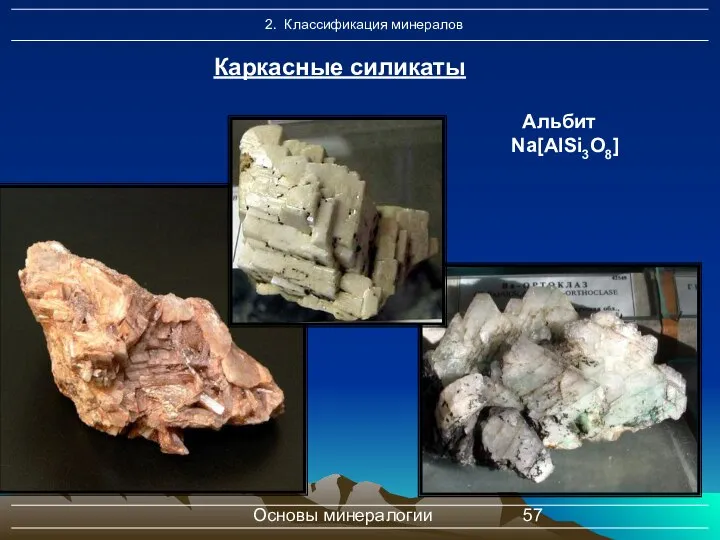 Основы минералогии Каркасные силикаты Альбит Na[AlSi3O8]