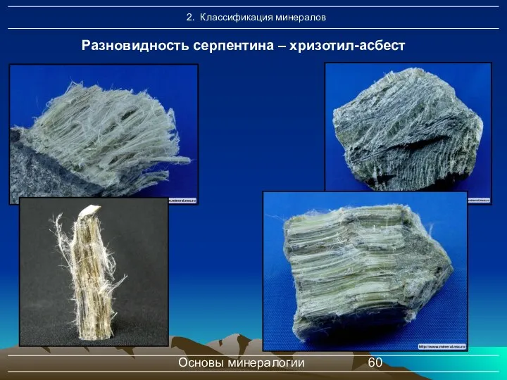Основы минералогии Разновидность серпентина – хризотил-асбест
