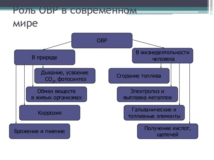 Роль ОВР в современном мире В природе ОВР В жизнедеятельности человека