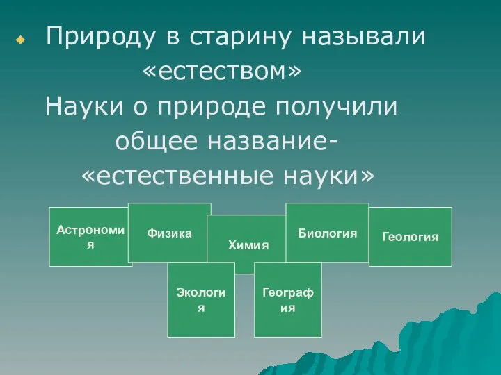 Природу в старину называли «естеством» Науки о природе получили общее название-