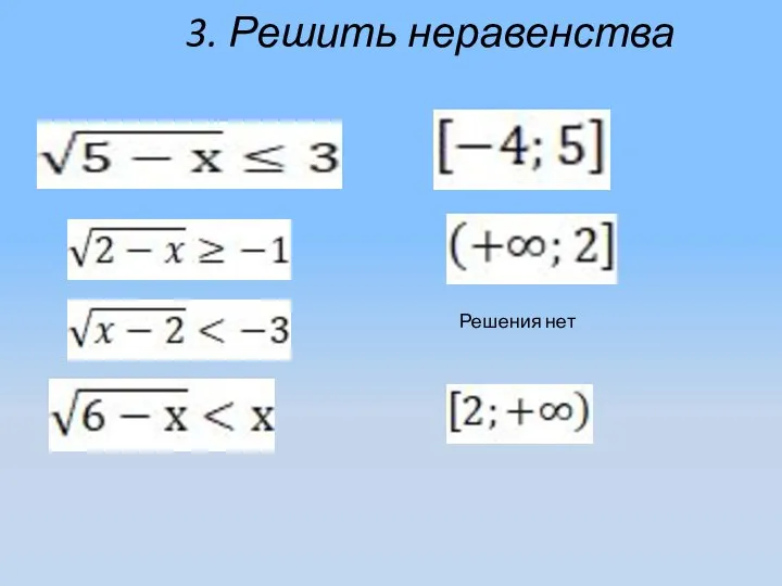 3. Решить неравенства Решения нет