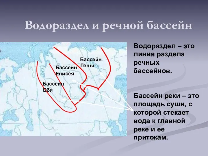 Водораздел и речной бассейн Водораздел – это линия раздела речных бассейнов.