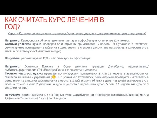 КАК СЧИТАТЬ КУРС ЛЕЧЕНИЯ В ГОД? Курсы = Количество закупленных упаковок/количество