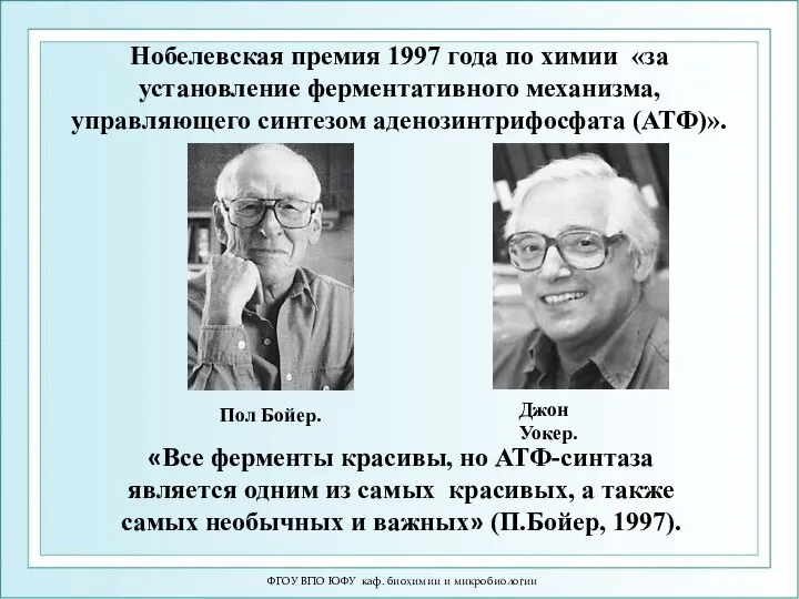 ФГОУ ВПО ЮФУ каф. биохимии и микробиологии «Все ферменты красивы, но