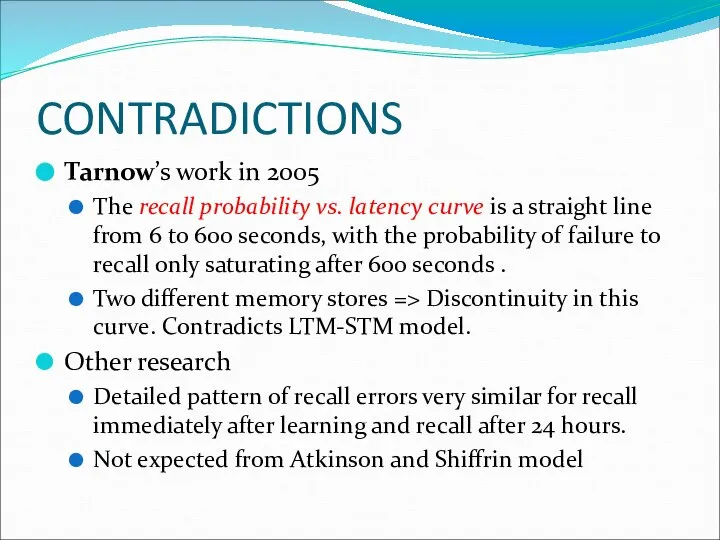 CONTRADICTIONS Tarnow’s work in 2005 The recall probability vs. latency curve