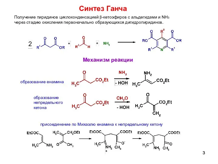 6 Синтез Ганча Получение пиридинов циклоконденсацией β-кетоэфиров с альдегидами и NH3