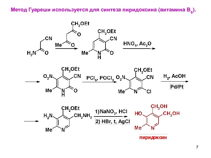 Метод Гуареши используется для синтеза пиридоксина (витамина В6).