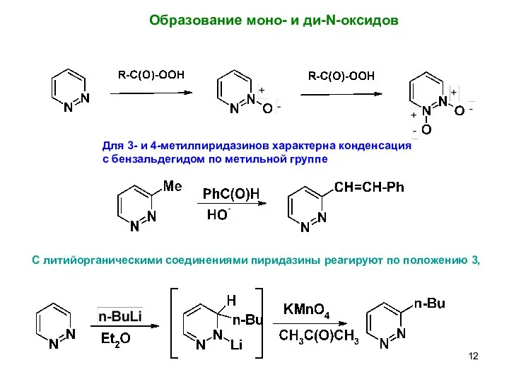 Образование моно- и ди-N-оксидов Для 3- и 4-метилпиридазинов характерна конденсация с