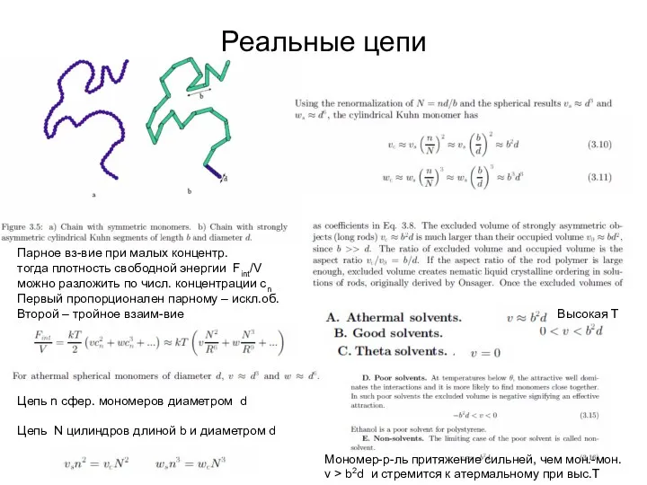 Реальные цепи Парное вз-вие при малых концентр. тогда плотность свободной энергии