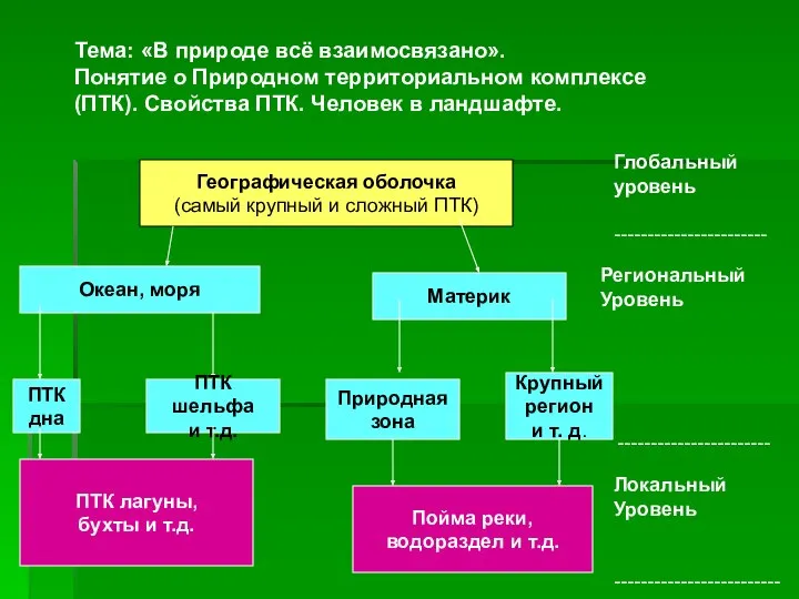 Тема: «В природе всё взаимосвязано». Понятие о Природном территориальном комплексе (ПТК).