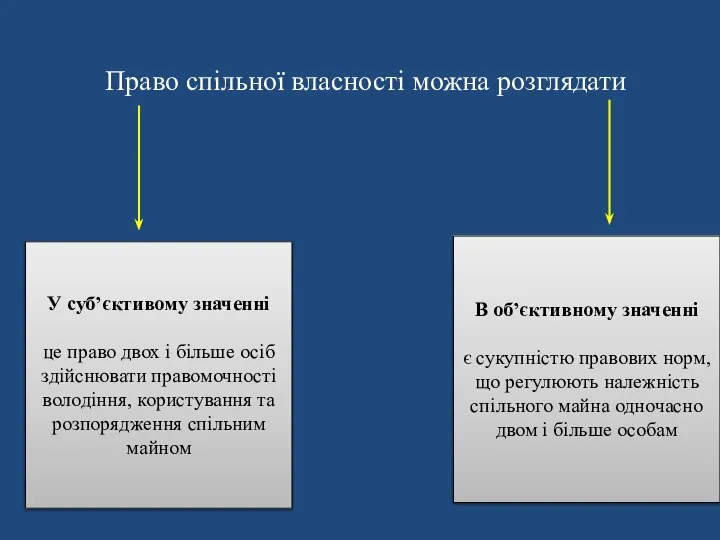 Право спільної власності можна розглядати У суб’єктивому значенні це право двох