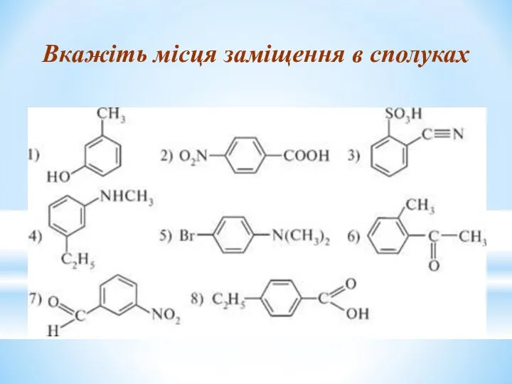 Вкажіть місця заміщення в сполуках