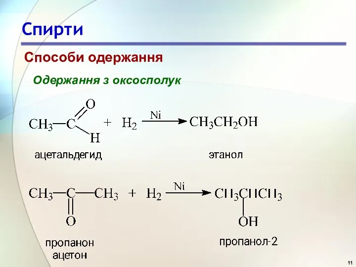 Спирти Одержання з оксосполук Способи одержання