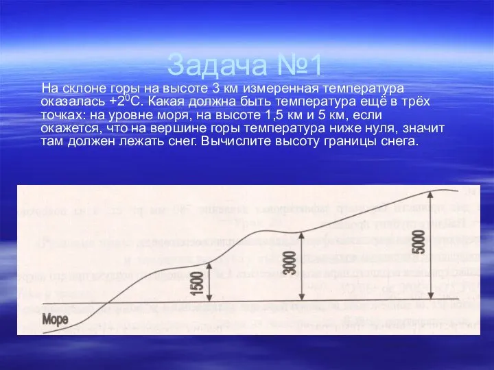 Задача №1 На склоне горы на высоте 3 км измеренная температура