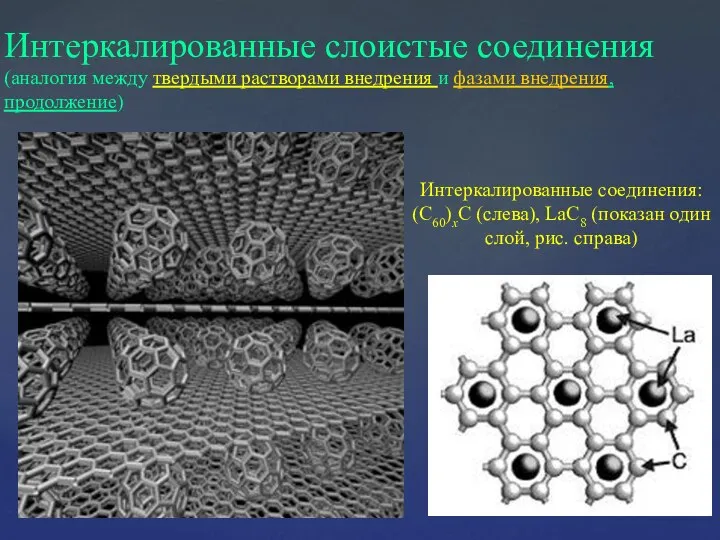 Интеркалированные слоистые соединения (аналогия между твердыми растворами внедрения и фазами внедрения,