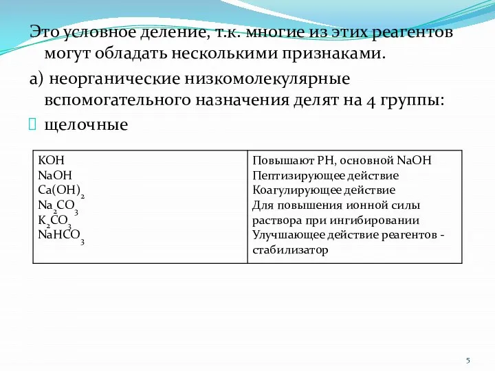 Это условное деление, т.к. многие из этих реагентов могут обладать несколькими