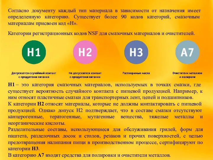 Согласно документу каждый тип материала в зависимости от назначения имеет определенную