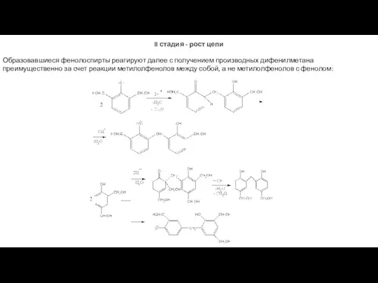 II стадия - рост цепи Образовавшиеся фенолоспирты реагируют далее с получением