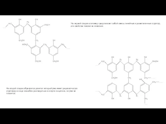 На первой стадии олигомер представляет собой смесь линейных и разветвленных структур,