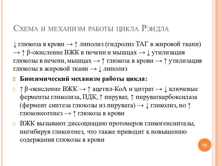 Схема и механизм работы цикла Рэндла ↓ глюкоза в крови →