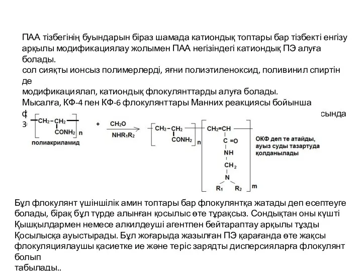 ПАА тізбегінің буындарын біраз шамада катиондық топтары бар тізбекті енгізу арқылы