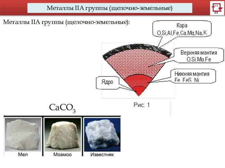 Металлы IIA группы (щелочно-земельные) Металлы IIA группы (щелочно-земельные): CaCO3