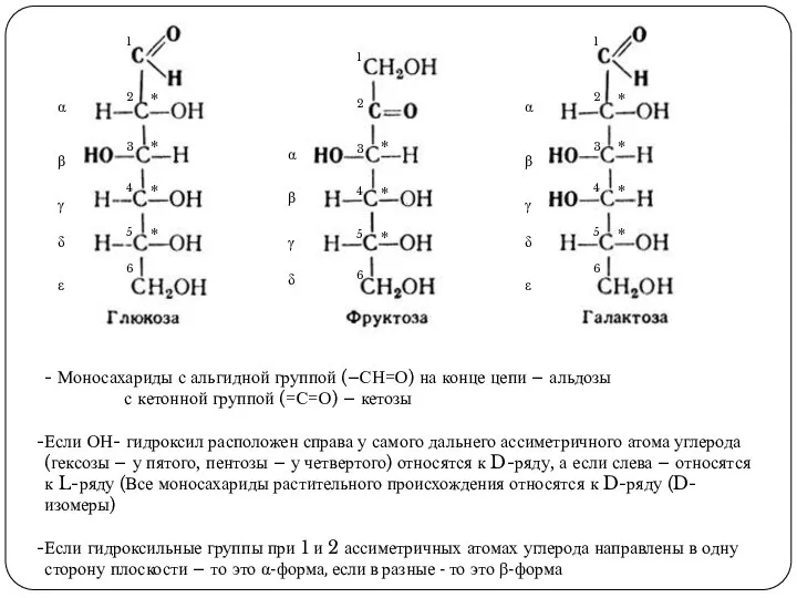 - Моносахариды с альгидной группой (–СН=О) на конце цепи – альдозы