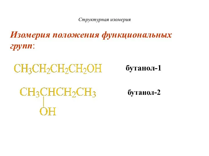 Структурная изомерия Изомерия положения функциональных групп: бутанол-1