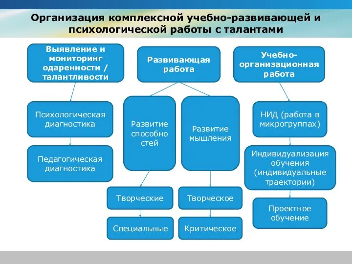 Организация комплексной учебно-развивающей и психологической работы с талантами Педагогическая диагностика Развитие