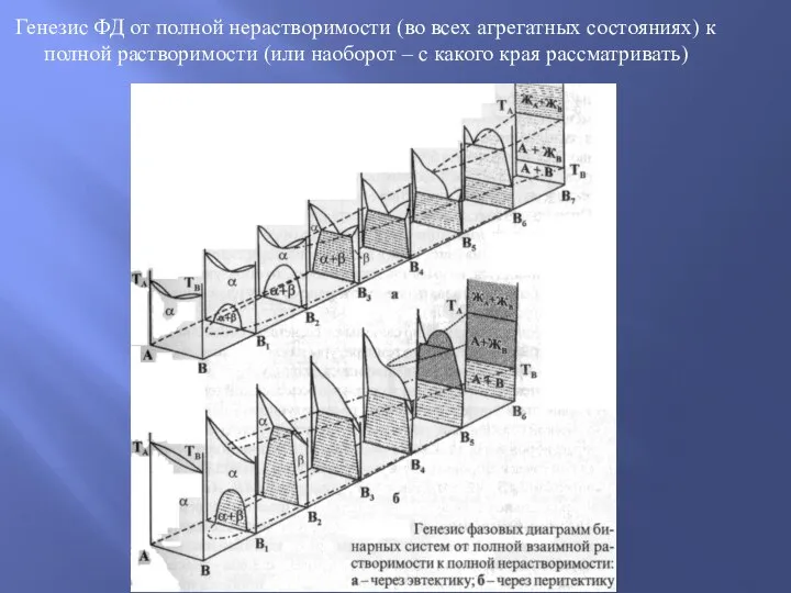 Генезис ФД от полной нерастворимости (во всех агрегатных состояниях) к полной