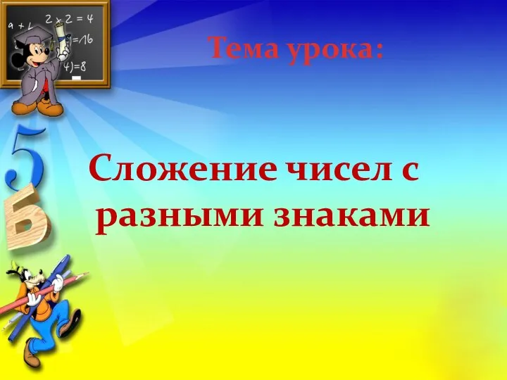 Тема урока: Сложение чисел с разными знаками