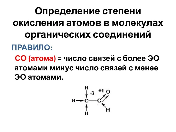 Определение степени окисления атомов в молекулах органических соединений ПРАВИЛО: СО (атома)