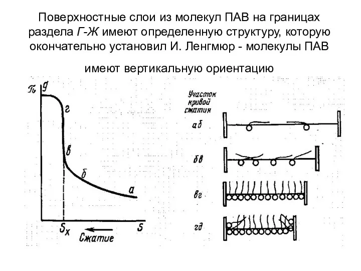 Поверхностные слои из молекул ПАВ на границах раздела Г-Ж имеют определенную