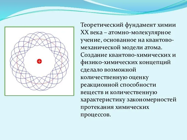 Теоретический фундамент химии ХХ века – атомно-молекулярное учение, основанное на квантово-механической