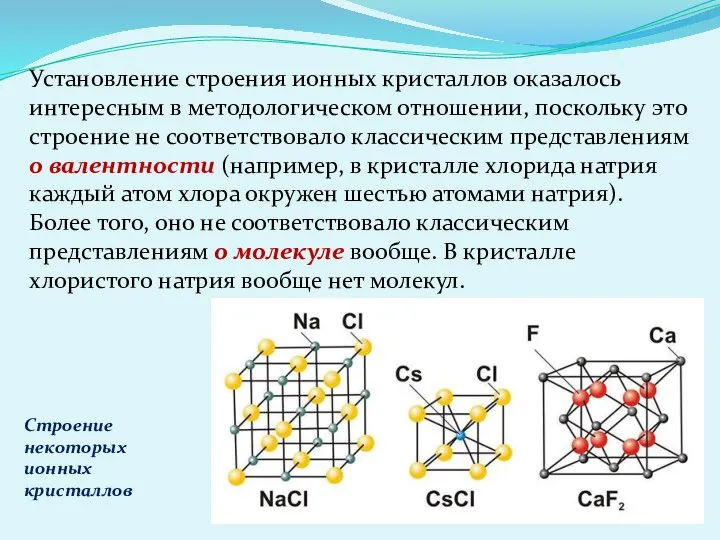 Установление строения ионных кристаллов оказалось интересным в методологическом отношении, поскольку это