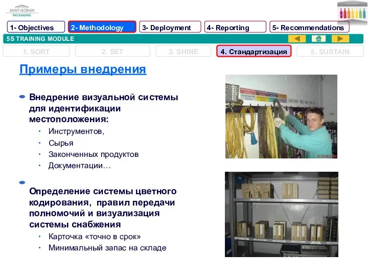 5S TRAINING MODULE Примеры внедрения Внедрение визуальной системы для идентификации местоположения:
