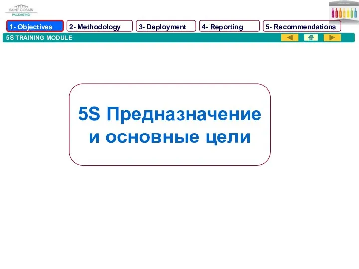 5S TRAINING MODULE 1- Objectives 2- Methodology 3- Deployment 4- Reporting