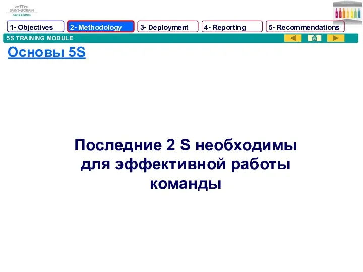 5S TRAINING MODULE Основы 5S 1- Objectives 2- Methodology 3- Deployment