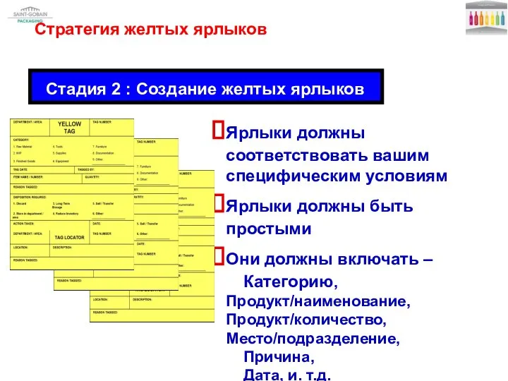 Стадия 2 : Создание желтых ярлыков Ярлыки должны соответствовать вашим специфическим