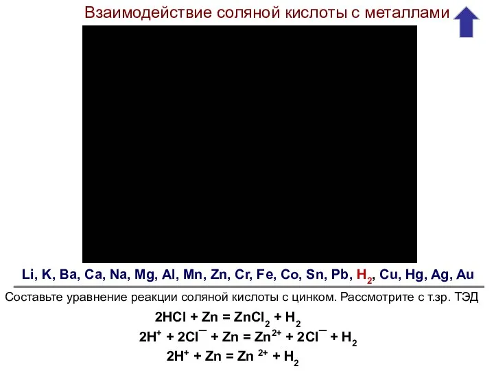 Взаимодействие соляной кислоты с металлами Составьте уравнение реакции соляной кислоты с