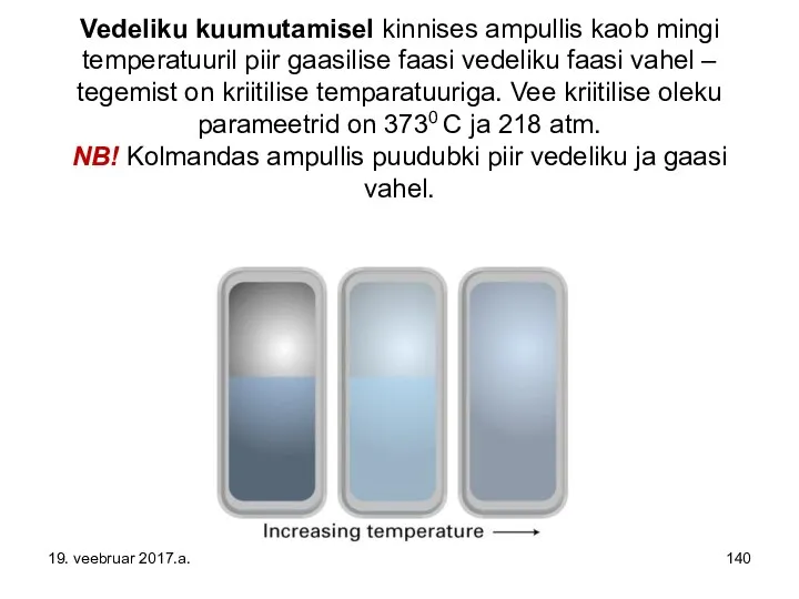 Vedeliku kuumutamisel kinnises ampullis kaob mingi temperatuuril piir gaasilise faasi vedeliku