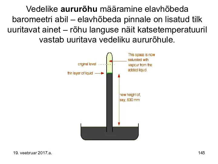 Vedelike aururõhu määramine elavhõbeda baromeetri abil – elavhõbeda pinnale on lisatud