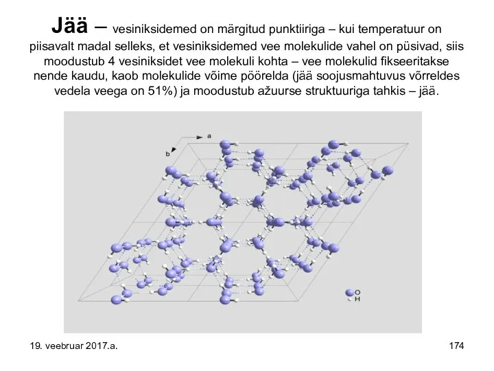 Jää – vesiniksidemed on märgitud punktiiriga – kui temperatuur on piisavalt