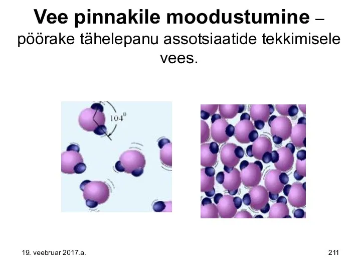 Vee pinnakile moodustumine – pöörake tähelepanu assotsiaatide tekkimisele vees. 19. veebruar 2017.a.