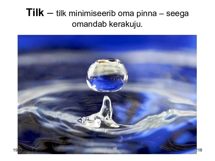 Tilk – tilk minimiseerib oma pinna – seega omandab kerakuju. 19. veebruar 2017.a.